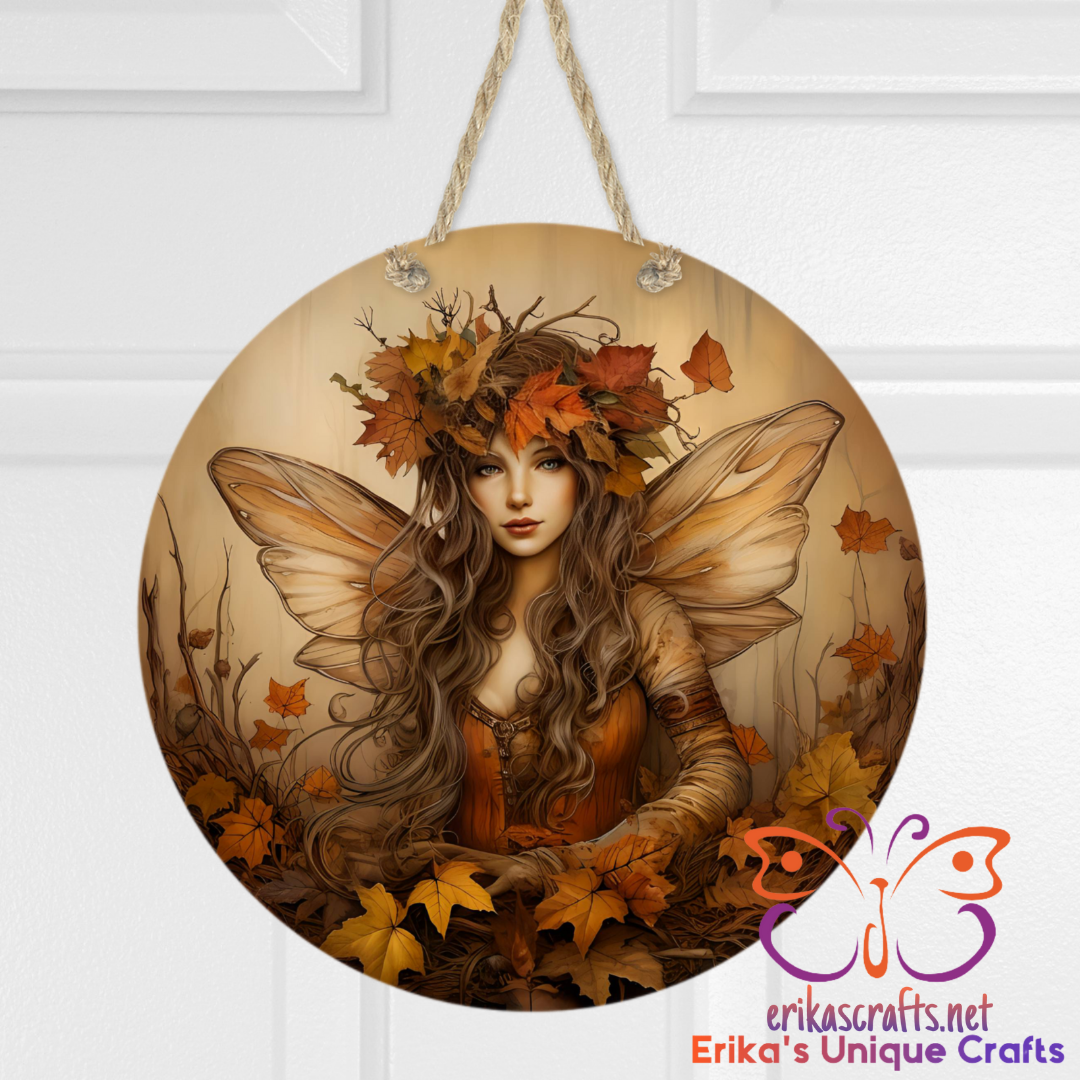 Fall Fairy Round Hanging Door Sign - Door Sign