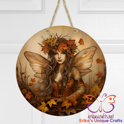 Fall Fairy Round Hanging Door Sign - Door Sign