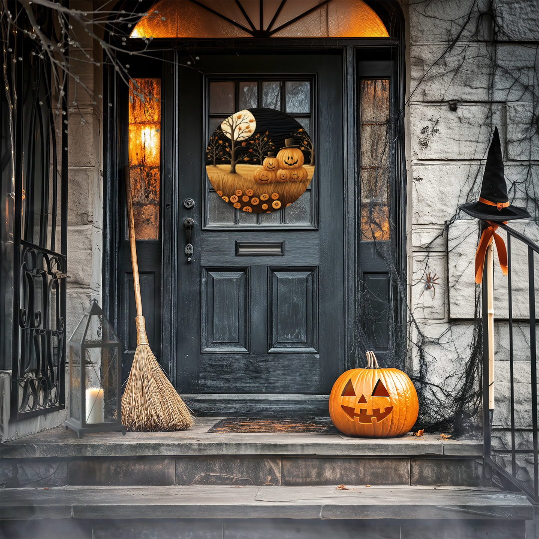 Fall Jack O Lantern Landscape Round Hanging Door Sign