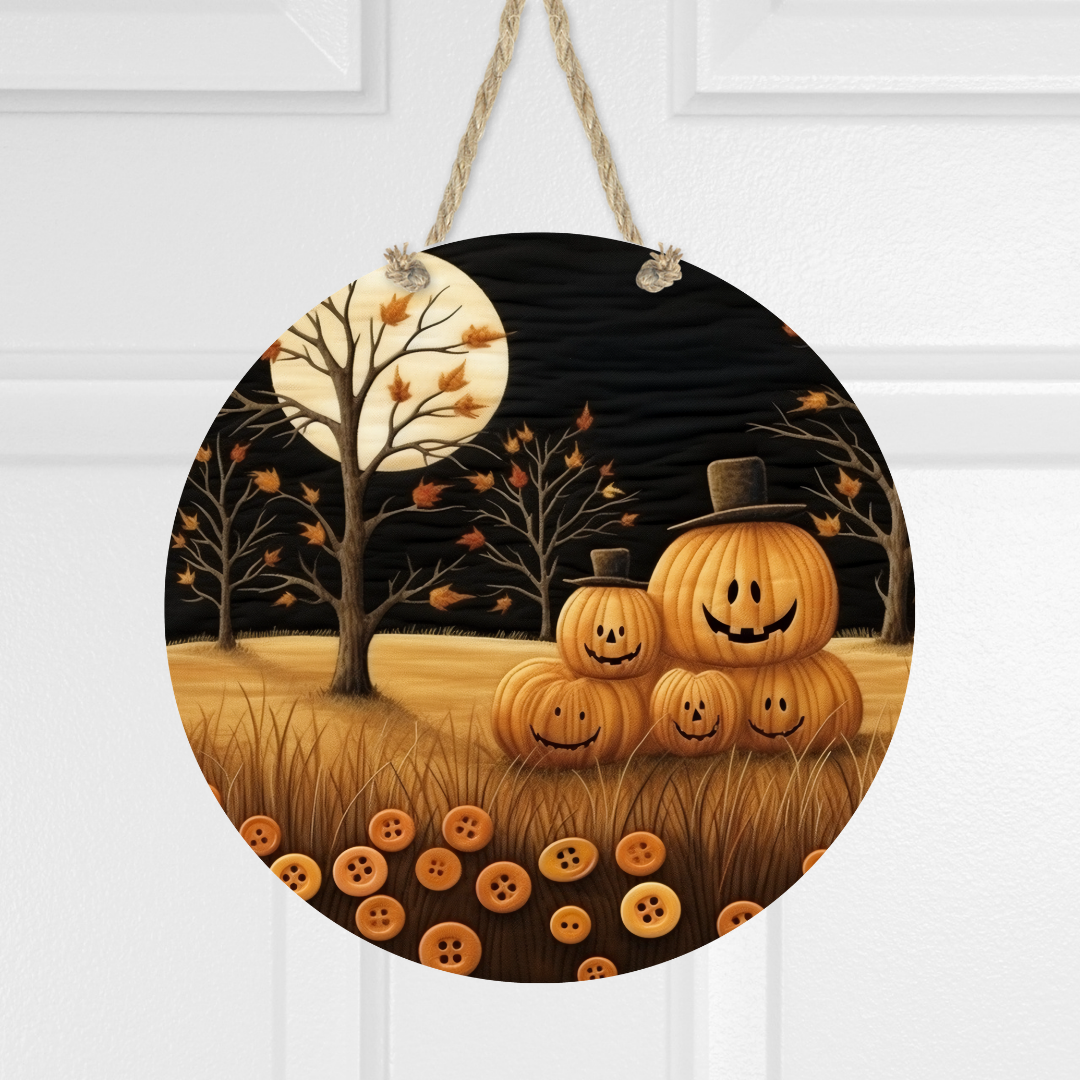 Fall Jack O Lantern Landscape Round Hanging Door Sign