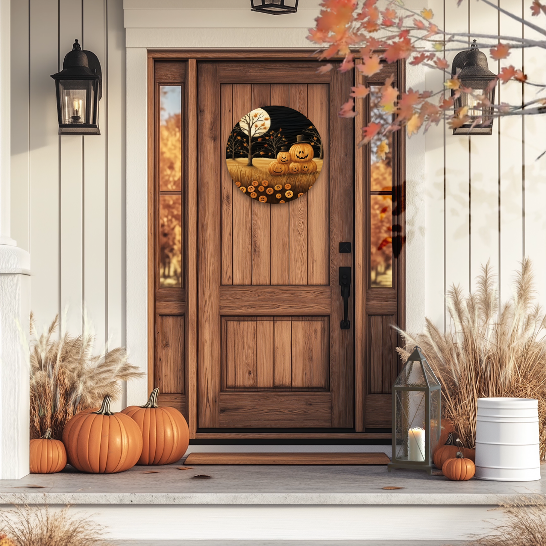 Fall Jack O Lantern Landscape Round Hanging Door Sign