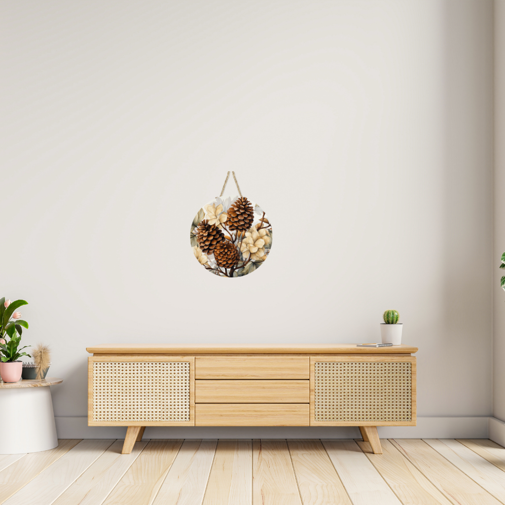 Fall Pinecones Round Hanging Door Sign - Door Sign