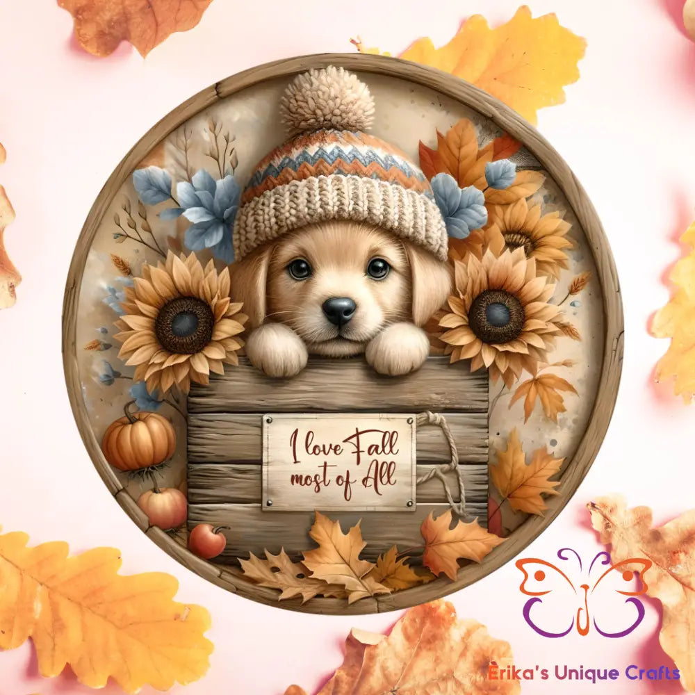 Fall Yellow Lab Puppy Round Hanging Door Sign Door Sign