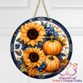 Fall Sunflowers and Pumpkins Metal Door Sign