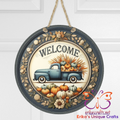 Fall Pumpkin Truck Metal Door Sign