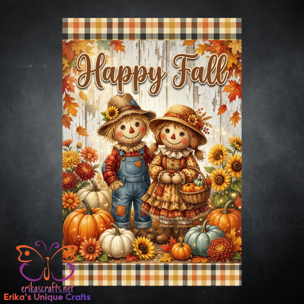 Happy Fall Scarecrows Welcome Garden Flag
