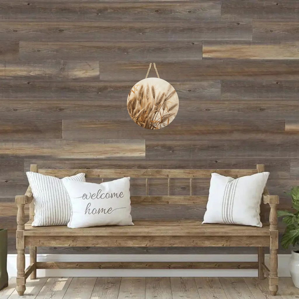Fall Wheat Grasses Round Hanging Door Sign - Door Sign