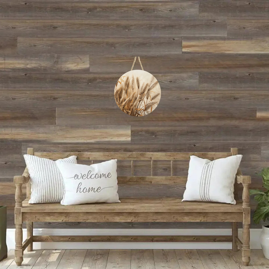 Fall Wheat Grasses Round Hanging Door Sign