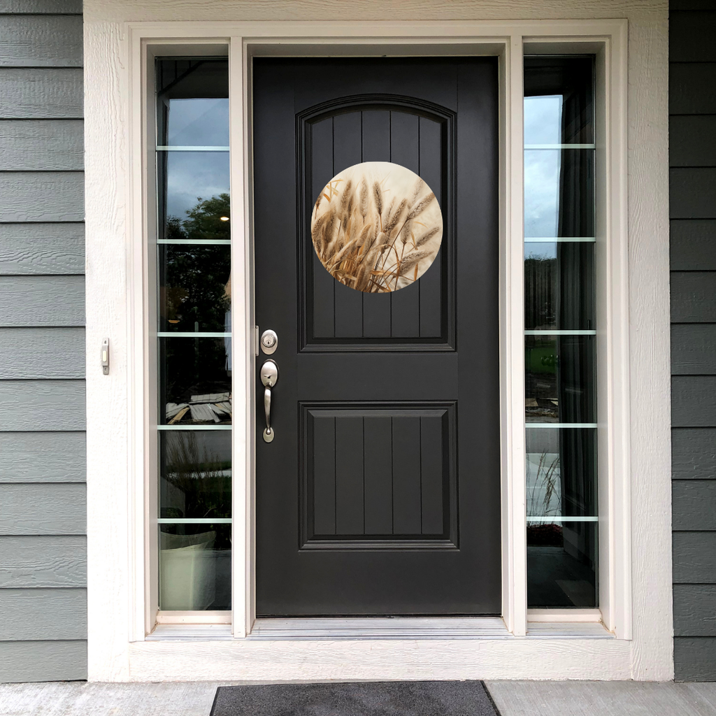 Fall Wheat Grasses Round Hanging Door Sign - Door Sign