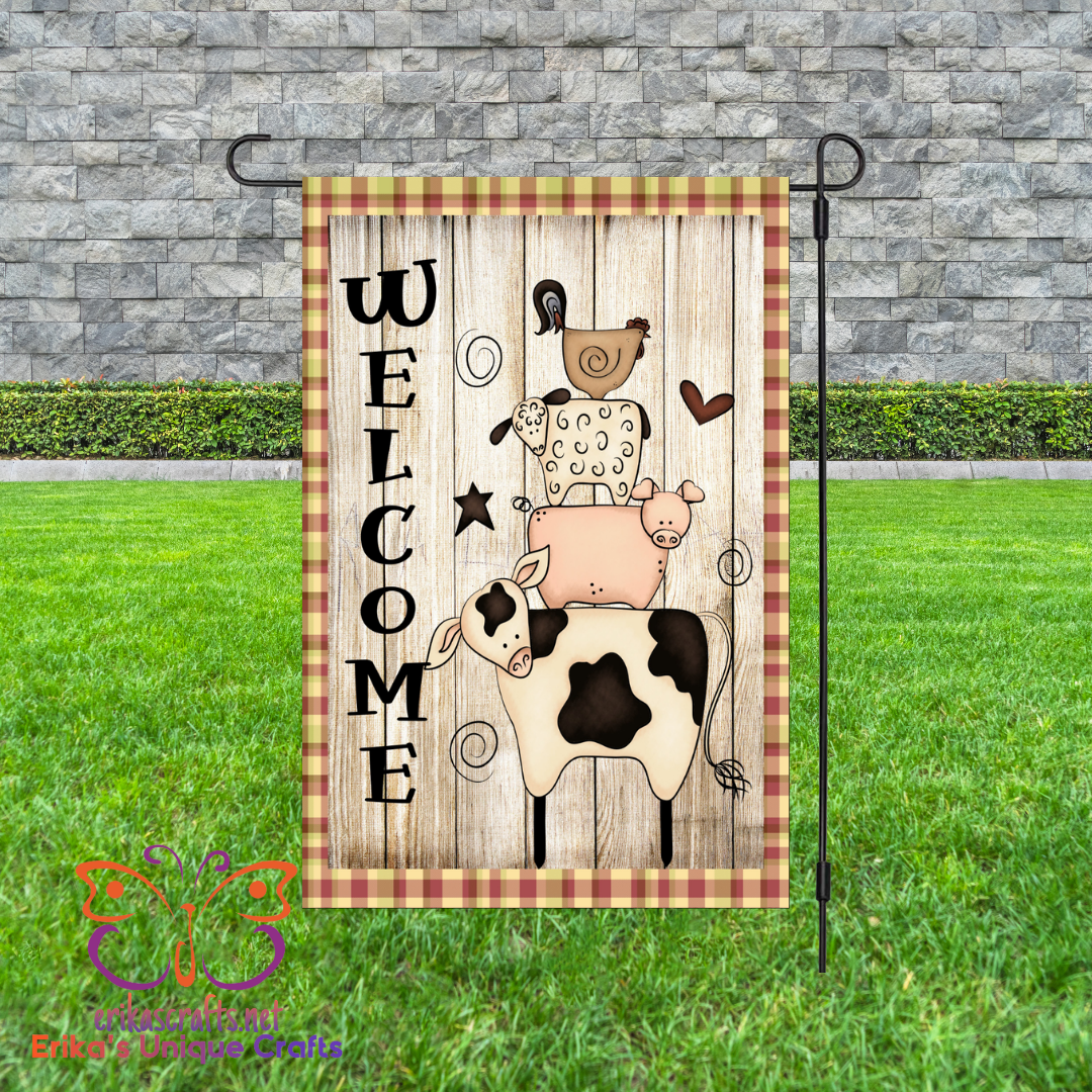 Primitive Farm Animals Garden Flag