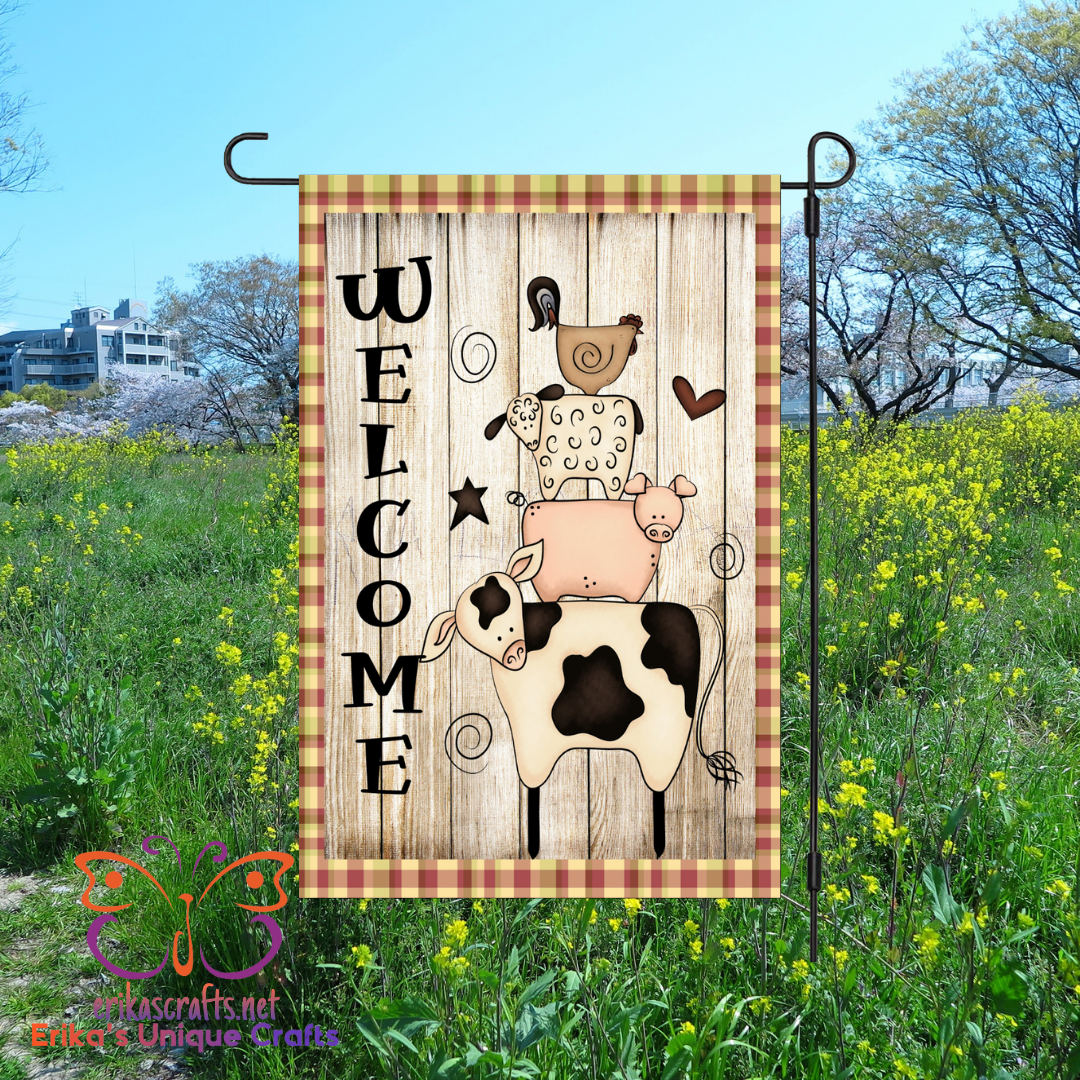 Primitive Farm Animals Garden Flag
