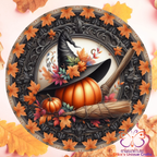 Fall Witch Hat Pumpkin Metal Door Sign