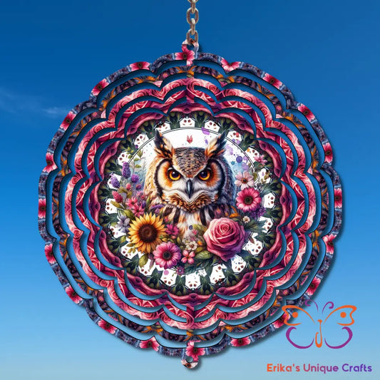 Floral Great Horned Owl Wind Spinner Wind Spinner