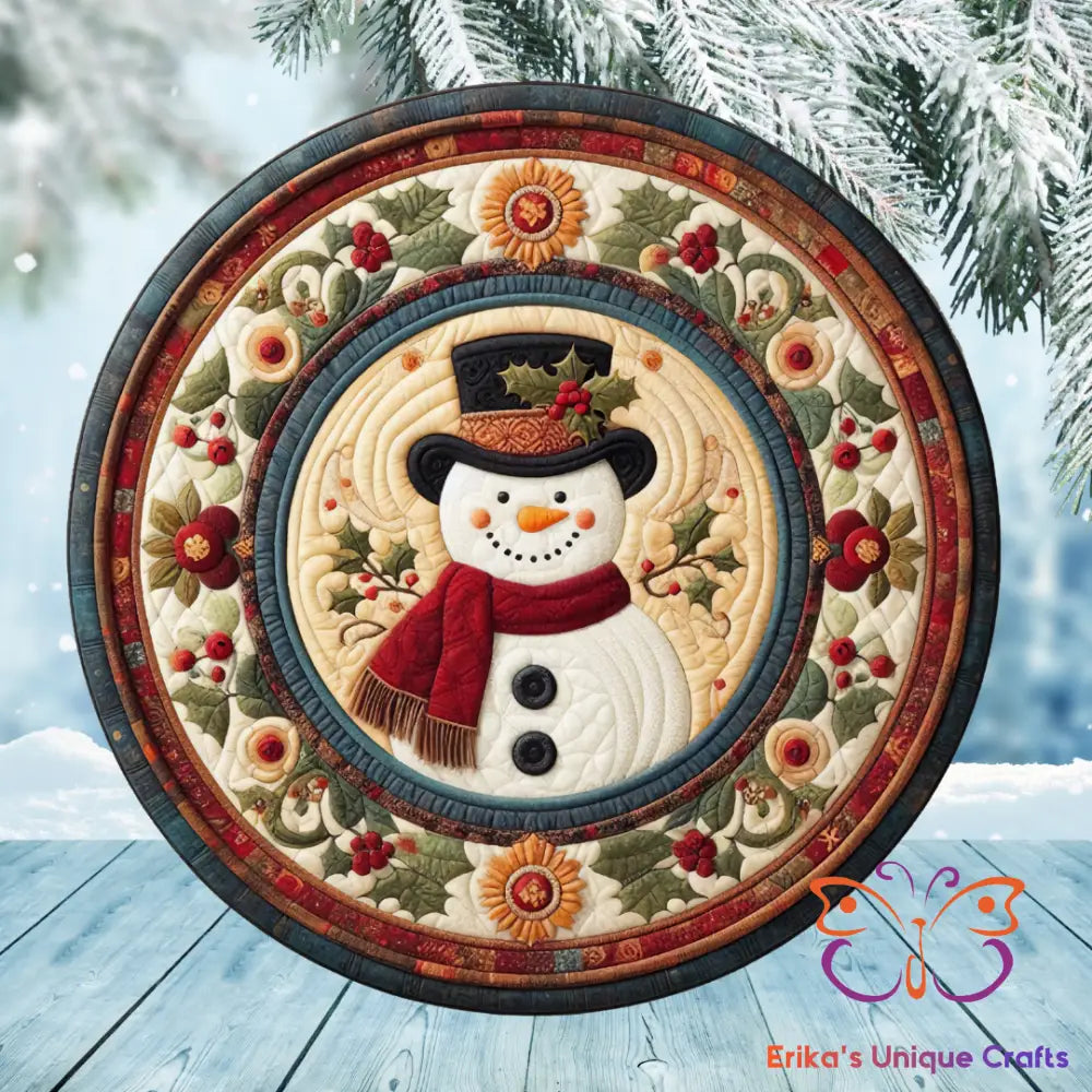 Floral Quilted Snowman Round Hanging Door Sign Door Sign