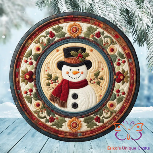 Floral Quilted Snowman Round Hanging Door Sign Door Sign