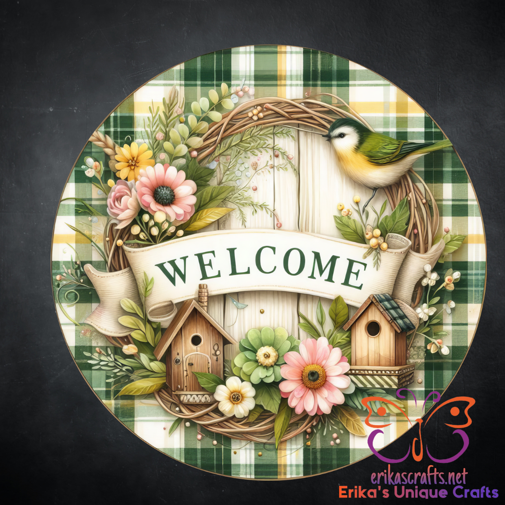 Floral Birdhouses Metal Door Sign