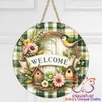 Floral Birdhouses Metal Door Sign