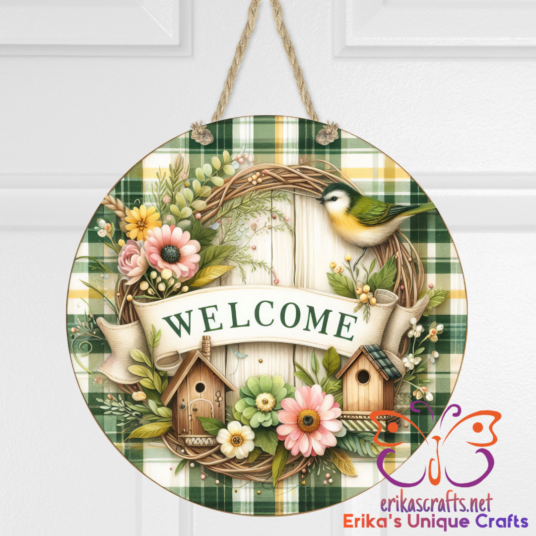 Floral Birdhouses Metal Door Sign
