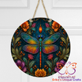 Colorful Dragonfly Lily Metal Door Sign