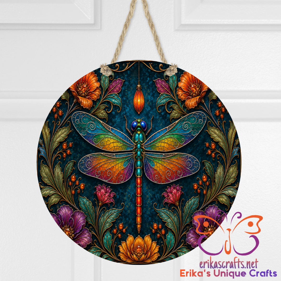 Colorful Dragonfly Lily Metal Door Sign