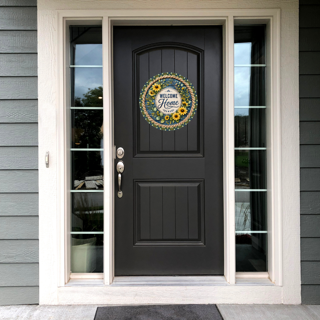 Floral Welcome Home Metal Door Sign
