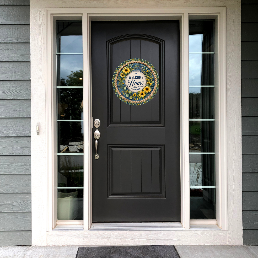 Floral Welcome Home Metal Door Sign