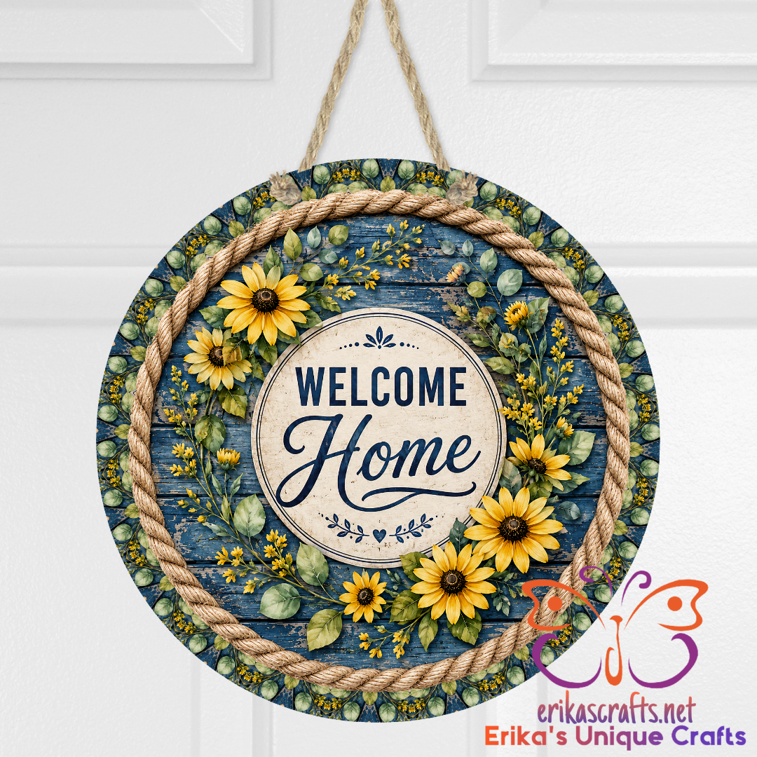 Floral Welcome Home Metal Door Sign