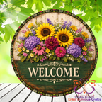 Welcome Floral Wood Metal Door Sign