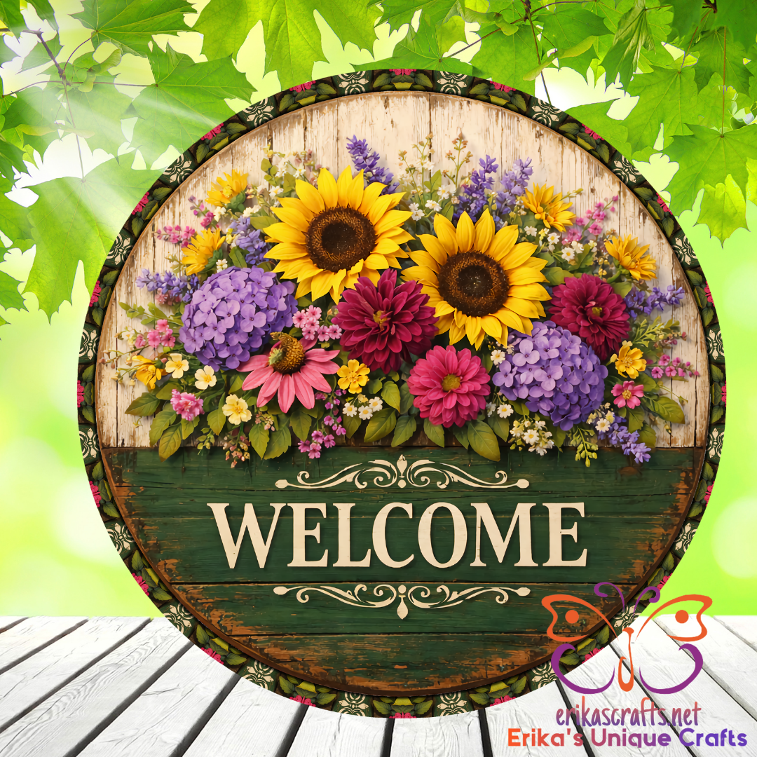 Welcome Floral Wood Metal Door Sign