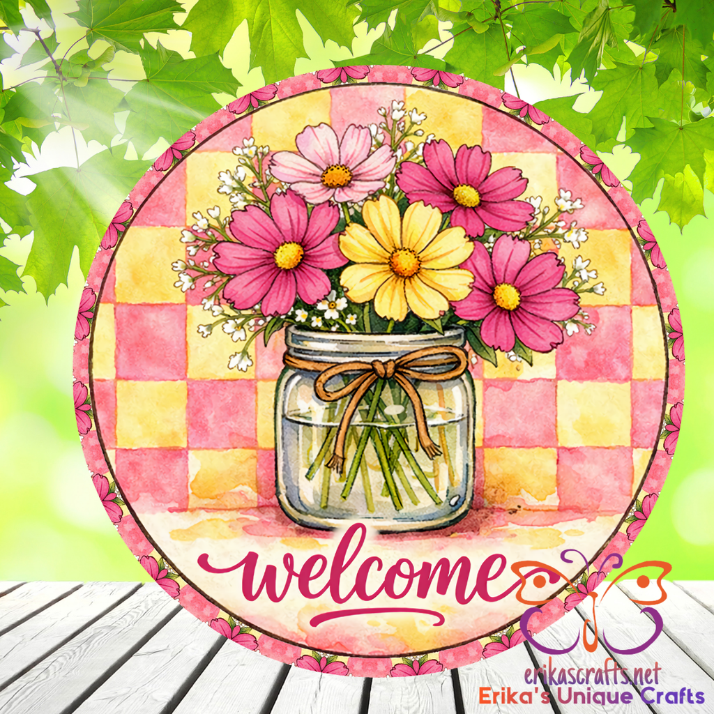 Cosmos Flowers In A Jar Door Sign