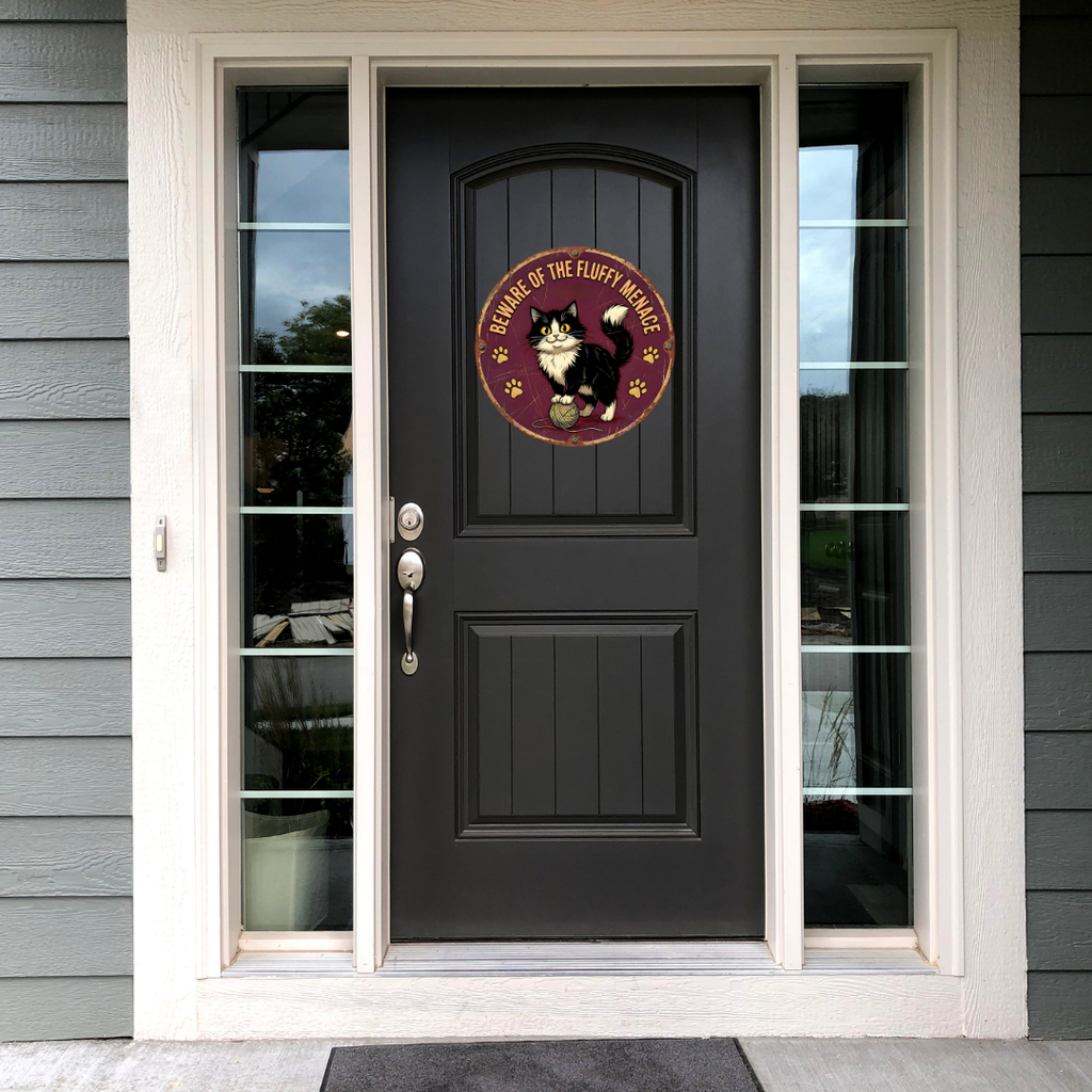 Beware of the Fluffy Menace Round Door Sign