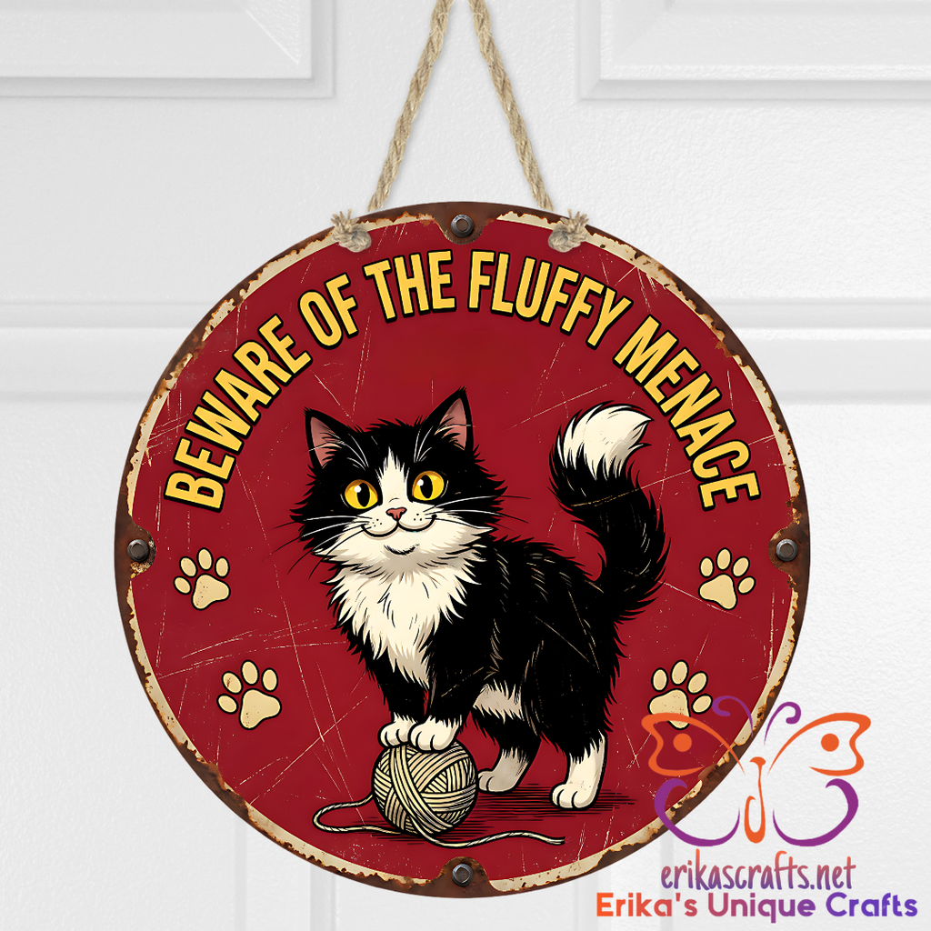 Beware of the Fluffy Menace Round Door Sign
