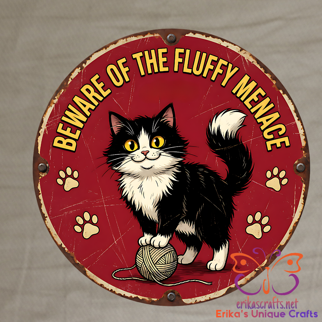 Beware of the Fluffy Menace Round Door Sign