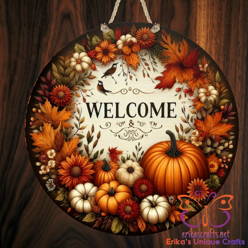 Fall Wreath Welcome Metal Door Sign
