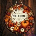 Fall Wreath Welcome Metal Door Sign