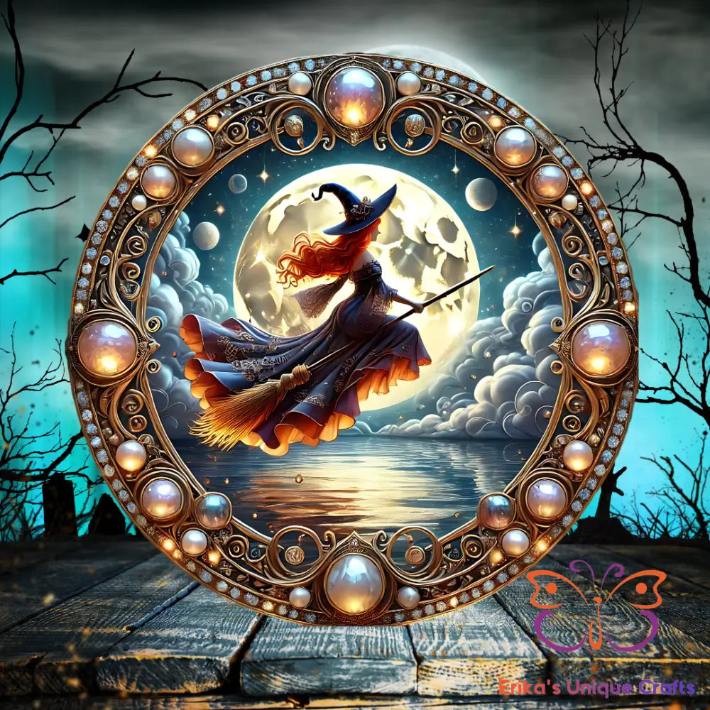 Flying Witch Round Hanging Door Sign Door Sign