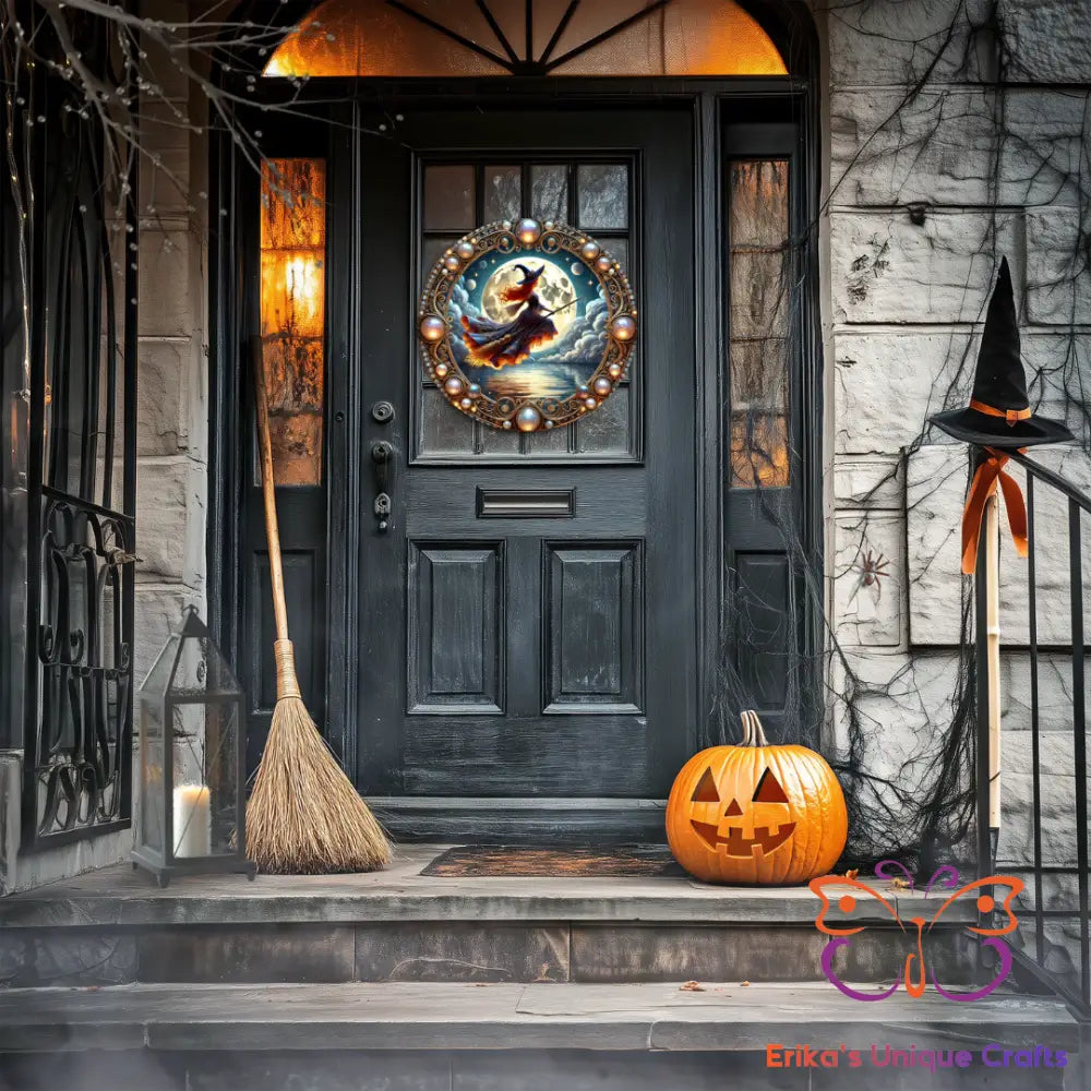 Flying Witch Round Hanging Door Sign Door Sign