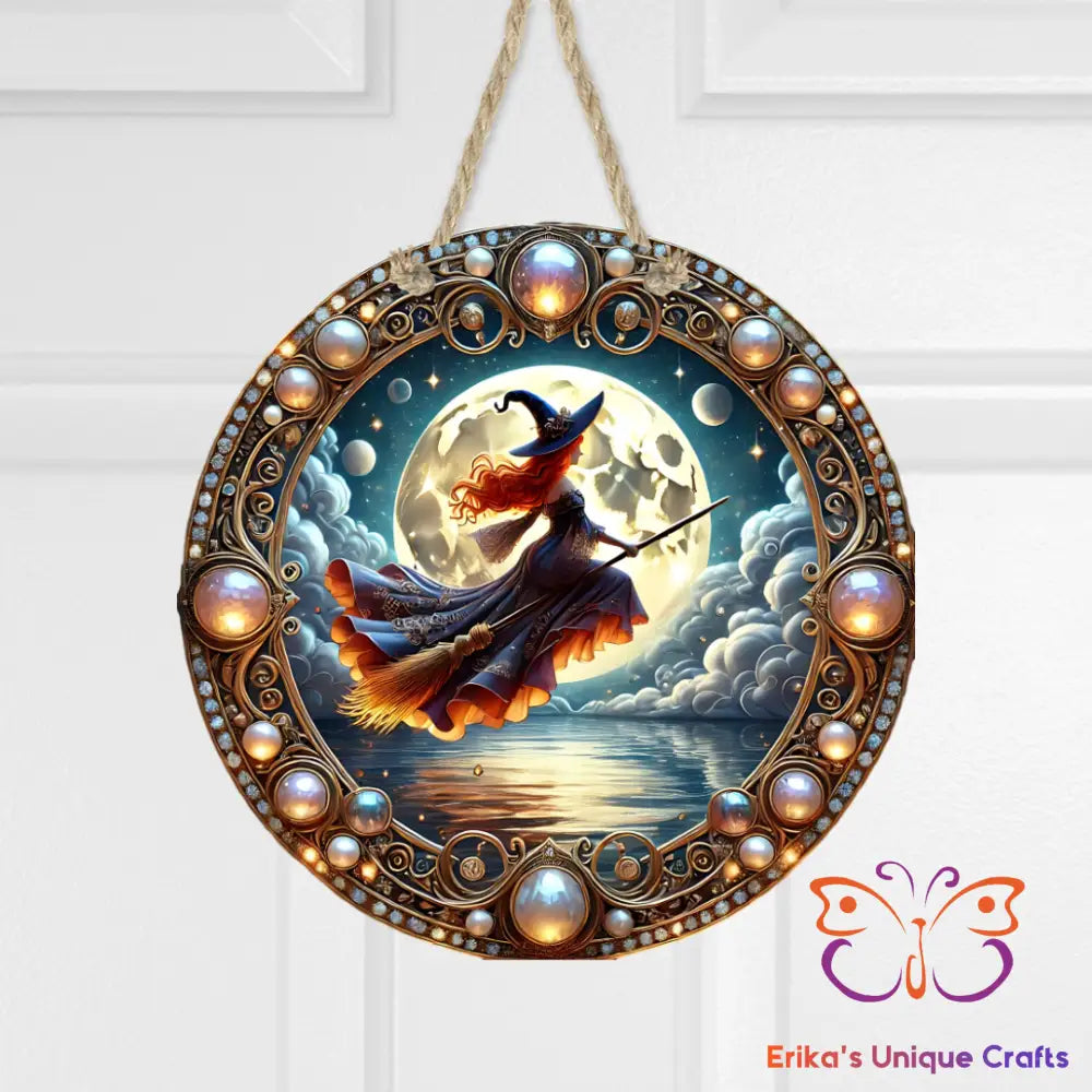 Flying Witch Round Hanging Door Sign Door Sign