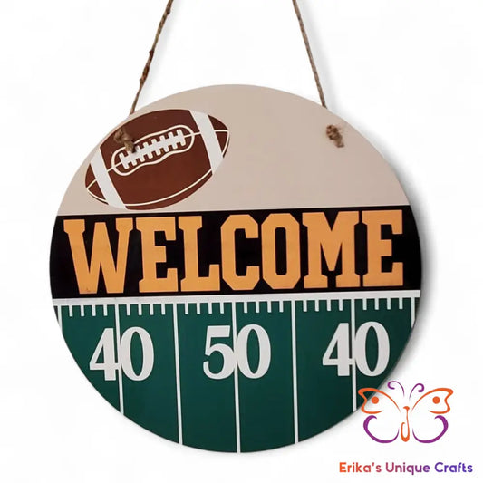 Football Welcome Round Hanging Door Sign Door Sign