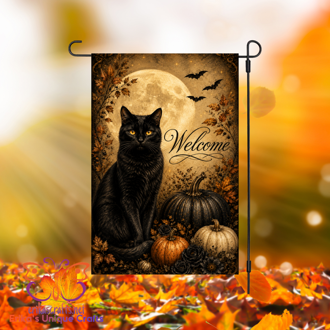 Black Cat Full Moon Halloween Garden Flag