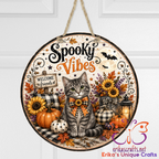 Spooky Vibes Gray Tabby Cat Metal Door Sign