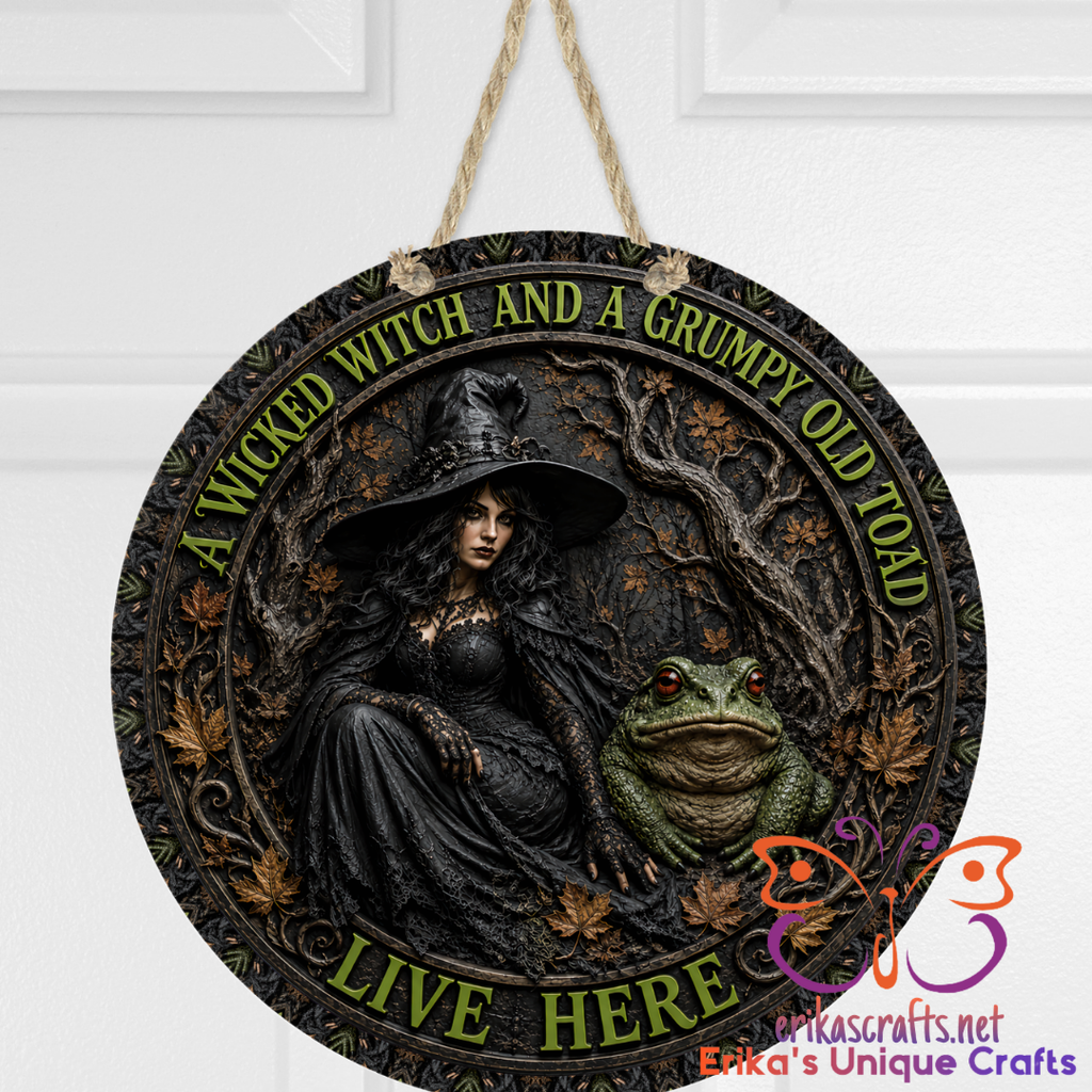 Wicked Witch and Grump Toad Metal Halloween Metal Door Sign