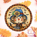 Happy Fall Y’all Scarecrow and Bats Round Hanging Door Sign Door Sign