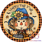 Happy Fall Y’all Scarecrow and Bats Round Hanging Door Sign Door Sign