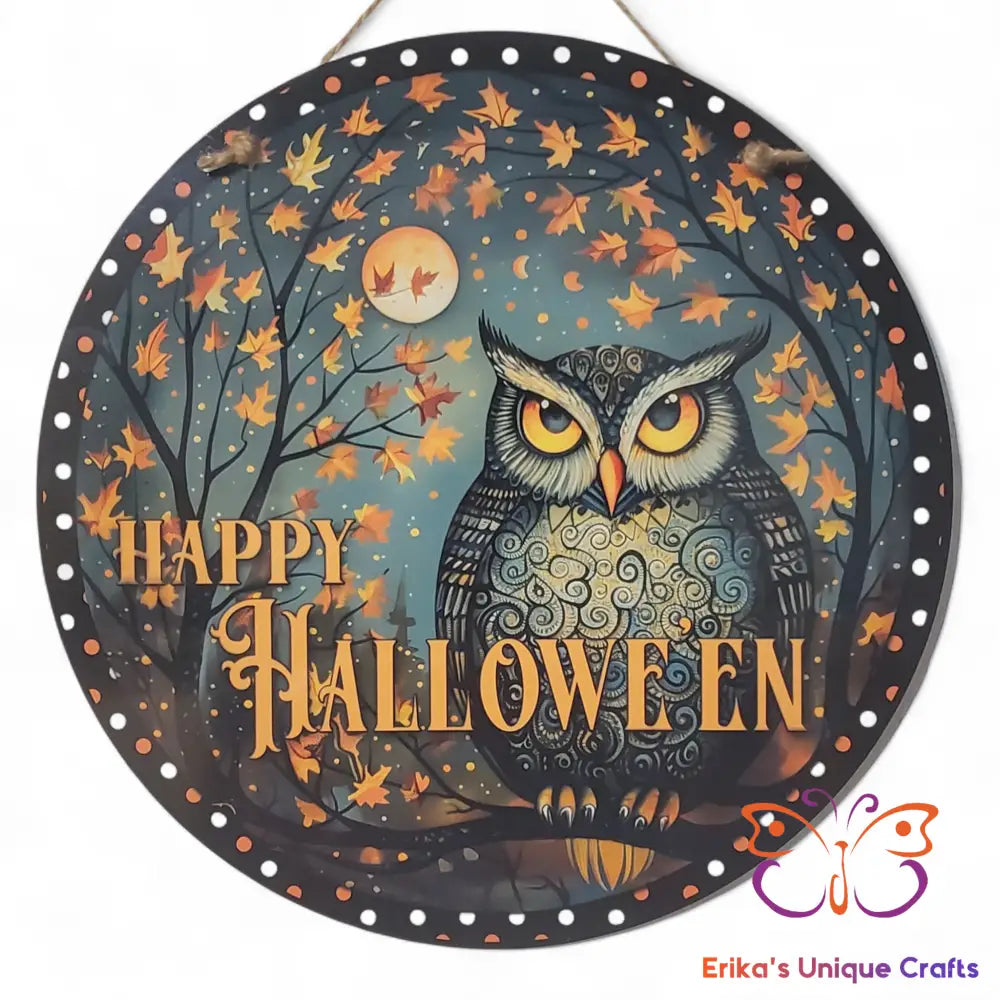 Happy Halloween Owl Round Hanging Door Sign Door Sign