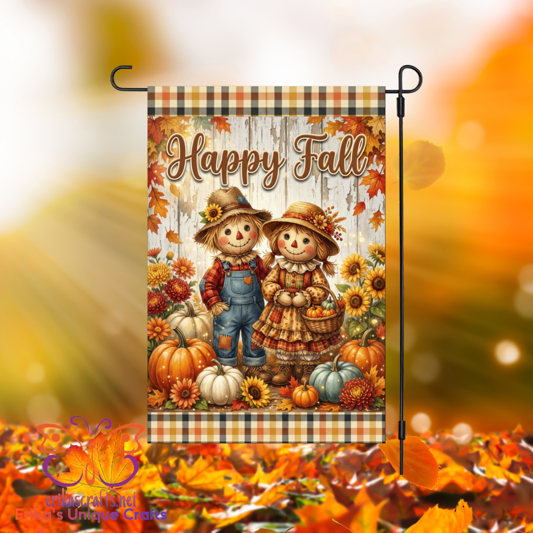 Happy Fall Scarecrows Welcome Garden Flag