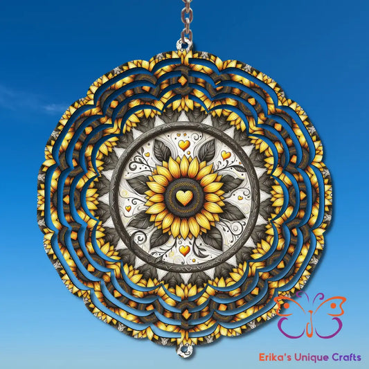 Heart Illustrated Sunflower Wind Spinner Wind Spinner