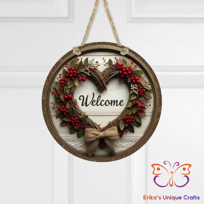 Heart Wreath Welcome Round Hanging Door Sign Door Sign