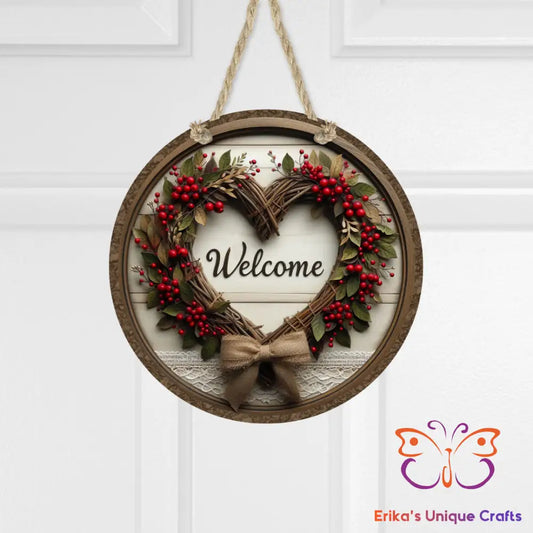 Heart Wreath Welcome Round Hanging Door Sign Door Sign