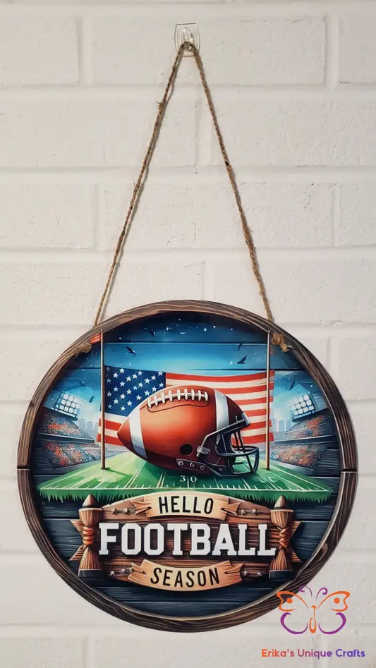 Hello Football Season Round Hanging Door Sign Door Sign